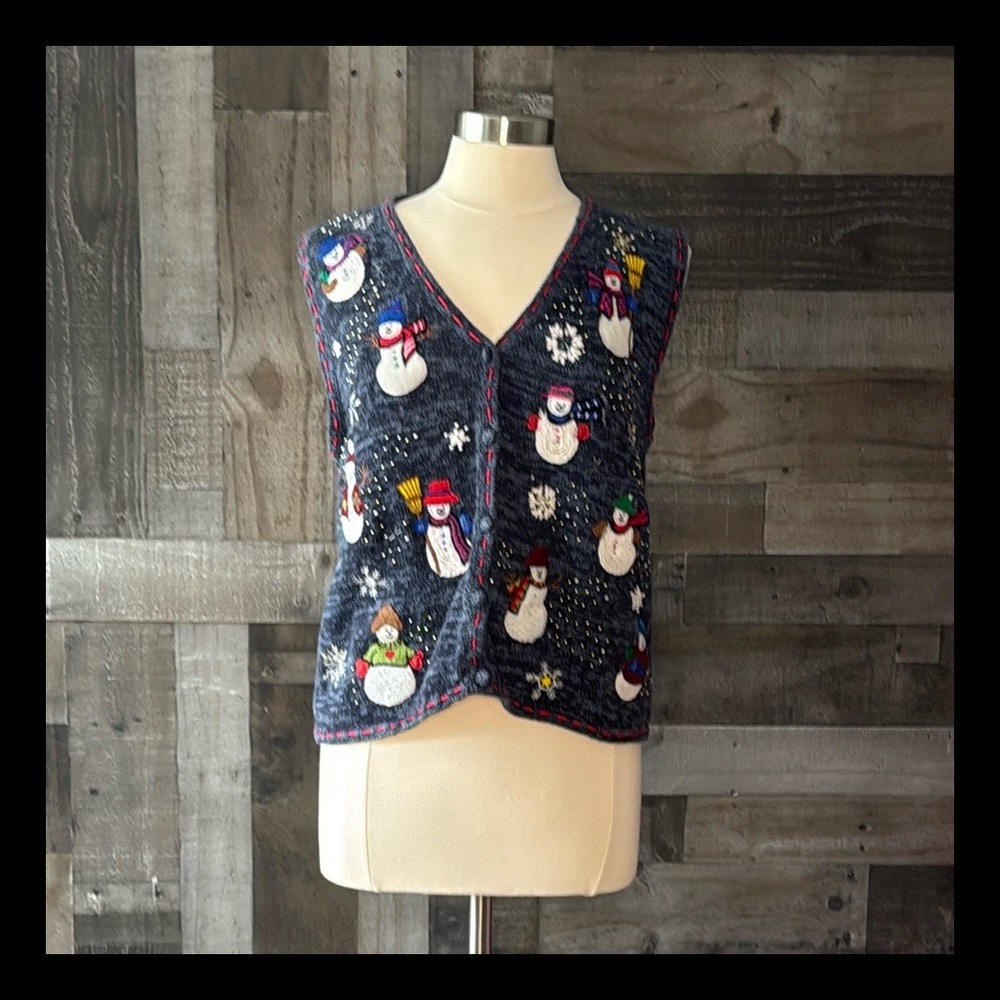 Rebecca Malone vintage 90s Christmas sweater vest medium snowman holiday party